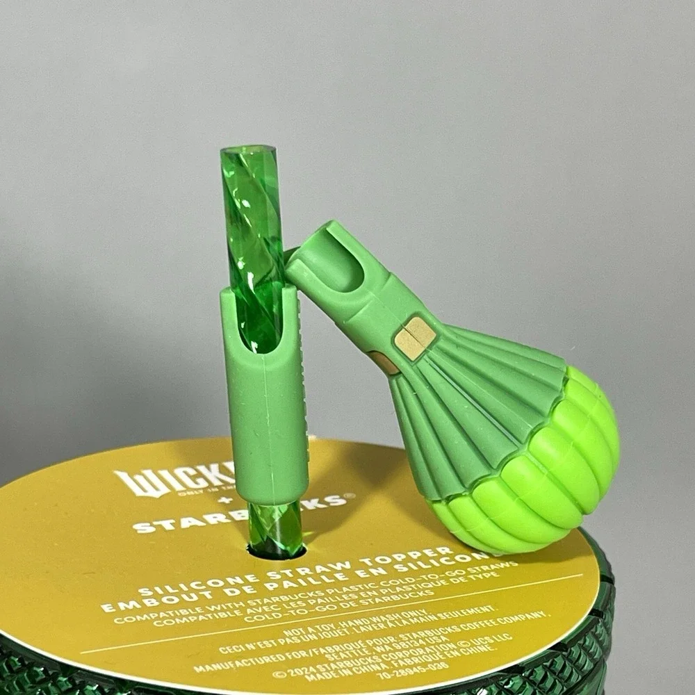 Starbucks Wicked Tumbler 24oz Emerald City Balloon‎ Straw Topper Green Set of 2
